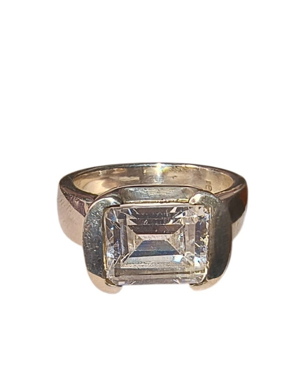 Clear Emerald-Cut Quartz Gemstone Chunky Sterling Silver Ring Brand New - Picture 2 of 11